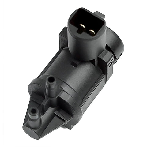 Automotive hub lock vacuum actuator for 4x4, black plastic with 2-pin connector, angled front view