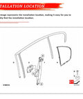 Diagram showing installation location for Power Window Regulator With Motor For BMW 3 Series E90 E91 2006-2012 Rear Left Driver Side