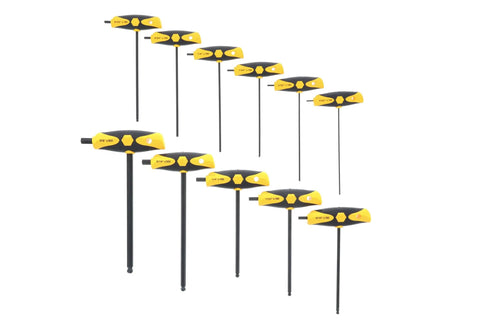 11 Piece Soft Grip T Handle Ball End Hex Set Dual Drive Inches With Hang Hole And Industrial Black Finish, color coded handles