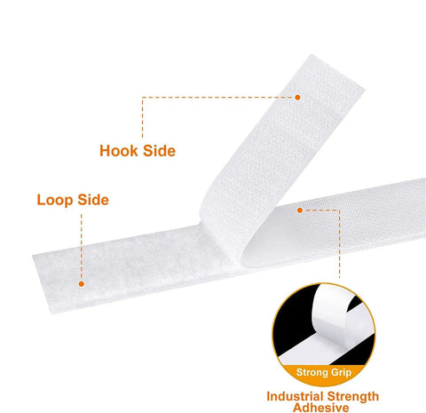 Heavy Duty Self Adhesive Mounting Tape Rolls With Rock Solid Industrial Strength Sticky Back Strips And Reusable Double Sided Loop Fastener for indoor outdoor use with hook and loop sides.
