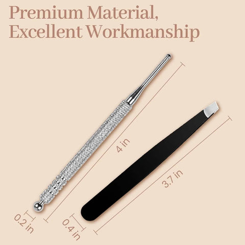 Close-up of stainless steel probe and tweezers from All In One Ear Seeds Kit For Auricular Acupressure With 600 Natural Vaccaria Seeds.