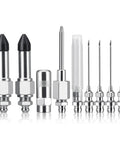 Pro Grade Grease Needle Attachment Set With Leakproof Double Connection Design For Handheld Lubrication, 9-piece kit displayed
