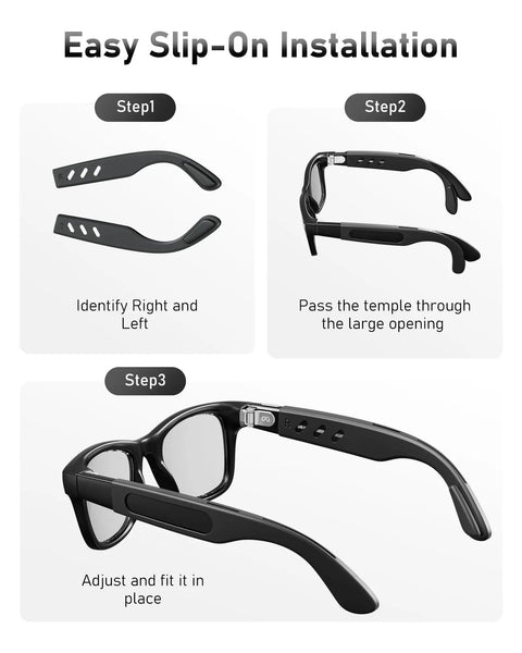Step-by-step installation of anti slip ear grips for Meta Wayfarer smart glasses silicone temple shields for a snug all day fit