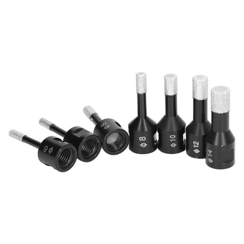 Heavy Duty 7 Piece Gemstone Drill Bits Set With M14 Thread For Wet Dry Drilling On Marble Tile Granite And Stone. 7 bits shown