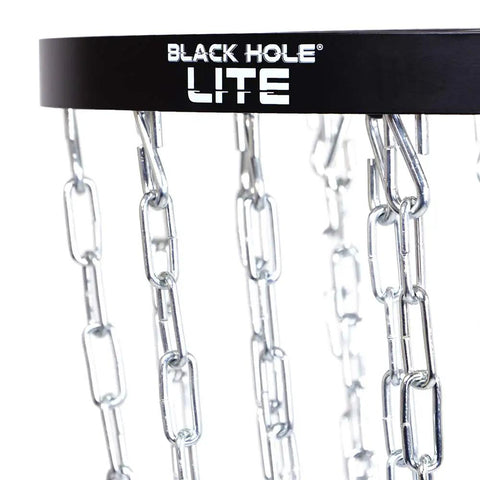 Black Hole Lite 24-Chain Disc Golf Basket Target With Beefy All Metal Frame And Stable Base, details of lightweight chains