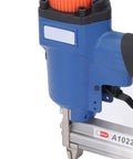 Professional Pneumatic Brad Nailer 20 Gauge Air Tool with blue handle and quick connect for woodworking trim tasks.
