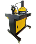 Beilockery Electric Hydraulic Busbar Processor Machine, robust black and yellow unit with wheels for copper aluminum tasks.