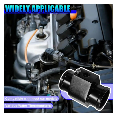 Ridiculously Solid Aluminum Water Temp Joint Pipe With Clamps, 38Mm Radiator Hose Adapter Fitting For Engine Cooling Mods installed on engine.