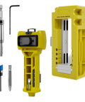 Heavy Duty Door Hinge Routing Template fits three to five inch hardware with router bits and tools for mortise cuts.