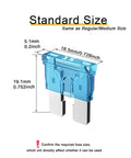 Diagram of 20 Pack 15A Automotive Blade Fuses For RV, Truck, SUV with measurements and clear housing.