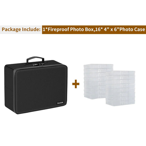 Fireproof Photo Storage Box With Lock 16 Inner 4x6 Photo Cases Water Resistant Collapsible Organizer For Keepsakes