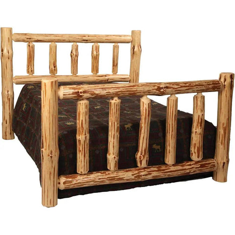 Log bed frame constructed using Tenon Cutter for Log Furniture, One and a Half Inch Diameter, Radius Shoulder, Dual Blades.