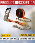 4 Pack 2 Inch Orange Ratchet Straps With Chain Anchors 4000 Lbs WLL Heavy Duty Cargo Tie Downs for Flatbeds Trucks Trailers Pickups
