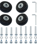 Premium Top Shelf Heavy Duty Rubber Luggage Replacement Wheels 50X18Mm 4 Pack includes wheels, metal axles and screws for suitcase repair.