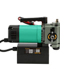 Heavy Duty 1450W Magnetic Drill Press With 1.4 Inch Max Drilling Diameter And 650RPM Speed side view of drill with green motor.