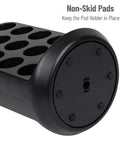 Base of 30 Pod Capacity Single Serve Coffee Pod Storage, Countertop Carousel Organizer In Black showing non-skid pads.