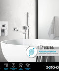 Wall Mounted Bathtub Faucet With Handheld Sprayer And Waterfall Spout Tub Shower Set, Polished Chrome Finish in bathroom.