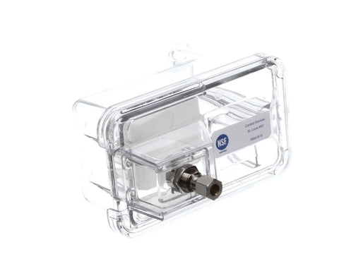 Float Reservoir OEM Replacement Part 9131481-01 for ice machines, clear plastic design, side angle view