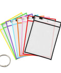 8 Pack Dry Erase Pocket Sleeves 10 By 14 Inches Reusable Clear Plastic Sheet Protectors with colorful edges and binder ring
