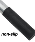 Close-up of non-slip handle on tool from Complete 5 Piece Garden Tool Set With Hoe And Cultivator Hand Tiller Heavy Duty Carbon Steel Digging Tools For Weeding Loosening Soil And Planting In Home Or Yard Gardens.