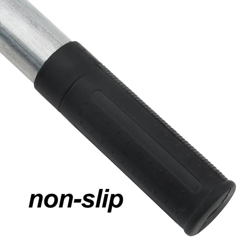 Close-up of non-slip handle on tool from Complete 5 Piece Garden Tool Set With Hoe And Cultivator Hand Tiller Heavy Duty Carbon Steel Digging Tools For Weeding Loosening Soil And Planting In Home Or Yard Gardens.