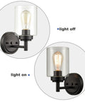 Cool Industrial Black Wall Sconces Two Pack With Cylindrical Clear Glass Shades For Bathroom Vanity Lighting hardwired off on