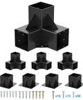 4x4 Pergola Bracket Kit 8 Pack With 3 Way Right Angle Corner Brackets And Post Base Galvanized Steel shown with screws