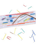 840 Piece Breadboard Jumper Wire Kit With 14 Assorted Lengths For Prototyping includes U-shaped, solderless wires and breadboard.