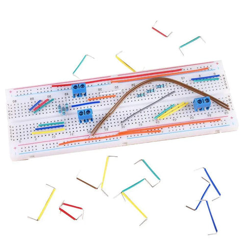 840 Piece Breadboard Jumper Wire Kit With 14 Assorted Lengths For Prototyping includes U-shaped, solderless wires and breadboard.