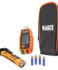 Non Contact Voltage Tester And GFCI Receptacle Tester With LCD Display And Built In Flashlight For Clear Voltage Readings And Trip Time Display In A Complete Electrical Test Kit including case and batteries