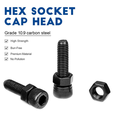 M3 Hex Socket Head Cap Screws Kit With Nuts And Wrench Key Allen Drive Heavy Duty Carbon Steel 12 9 Grade Black Zinc Finish Includes M3