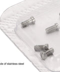 Close-up view of Straight Up Stainless Steel Micro Watch Repair Screws Eight Piece Kit in clear box, showcasing durable stainless steel.