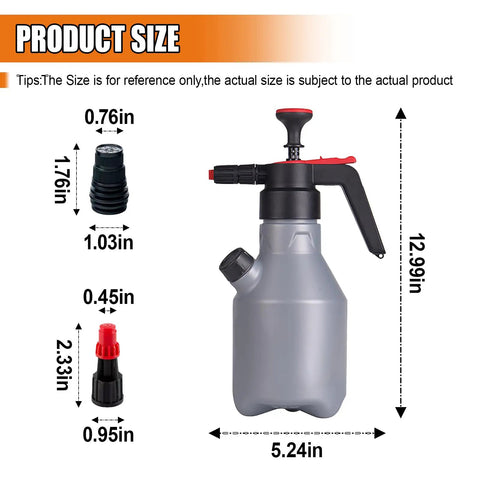 Heavy Duty Two Liter Hand Pump Foam Sprayer For Car Washing And Mobile Detailing Built From Tough As Nails Plastic image showing size dimensions.