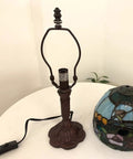 Rose Flower Tiffany Style Stained Glass Table Lamp With 8 Inch Wide Lampshade and 15 Inch Tall Red Finish, disassembled view