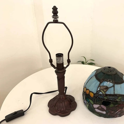 Rose Flower Tiffany Style Stained Glass Table Lamp With 8 Inch Wide Lampshade and 15 Inch Tall Red Finish, disassembled view