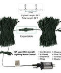 Patriotic 200 LED 66Ft Fairy String Lights With 8 Lighting Modes, expandable feature, showing 16ft lead wire and modes list