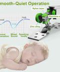 Pocket Door Track Kit With Soft Close And Soft Open For 5 Ft, 5.3 Ft And 8 Ft Doors, showing quiet operation chart and sleeping baby