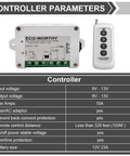 Front view of ECO-WORTHY forward/reverse DC motor controller kit with 4-button remote and green terminal block