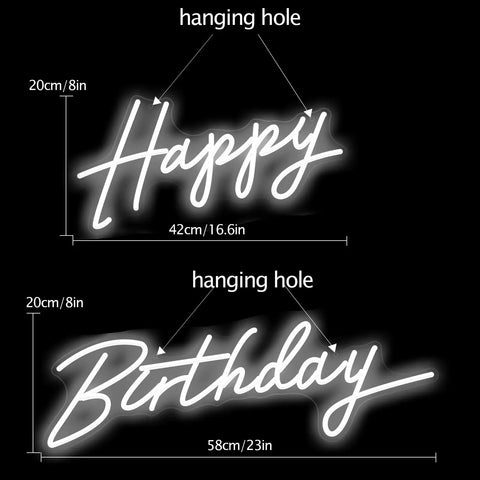 Dimmable LED Neon Birthday Sign 23 Inch Wall Backdrop Light For Party Decor And Photo Op IG Worthy Birthday Vibe dimensions shown