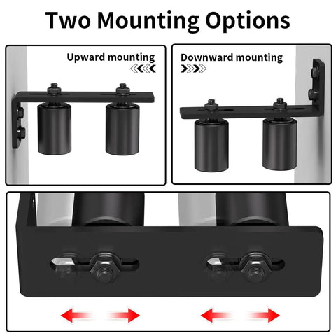 Heavy Duty Sliding Gate Roller Kit With 3 Inch Adjustable L Shaped Rear Post Bracket Universal Fit For Sliding Gates And Rolling Doors Beefy Steel Roller System showing two mounting options, upward and downward.