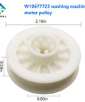 Heavy Duty W10677723 Washing Machine Motor Pulley, 2.10in diameter, white plastic, for compatible Whirlpool drive motors.