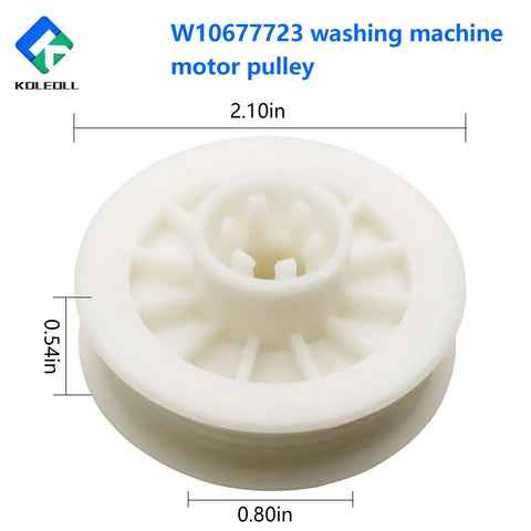 Heavy Duty W10677723 Washing Machine Motor Pulley, 2.10in diameter, white plastic, for compatible Whirlpool drive motors.