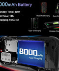 Built Like A Tank Heavy Duty Rugged Smartphone With ATEX Zone 1 Safety Rating, features visible 8000mAh battery and charging options.