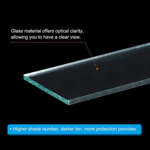 Top Shelf Hardened Glass Welding Filter Lens Plates 15 Pack 4 1/4 X 2 Inch showing clear optical glass for protection during welding.