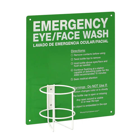Wall Mounted Emergency Eye Wash Station Built Tough For Quick First Aid OSHA Approved Durable Steel Construction That Fits 32 Oz Bottles Universal Compatibility For Labs Workshops And Industrial Use