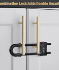 Four Pack Heavy Duty U Shape Cabinet Locks With Adjustable Password Latches Keep The Kiddos Out Of Drawers And Cupboards Adult Friendly No Fuss Safety Guards For Fridges And Closets Easy Install In Black on cabinet with gold handles.