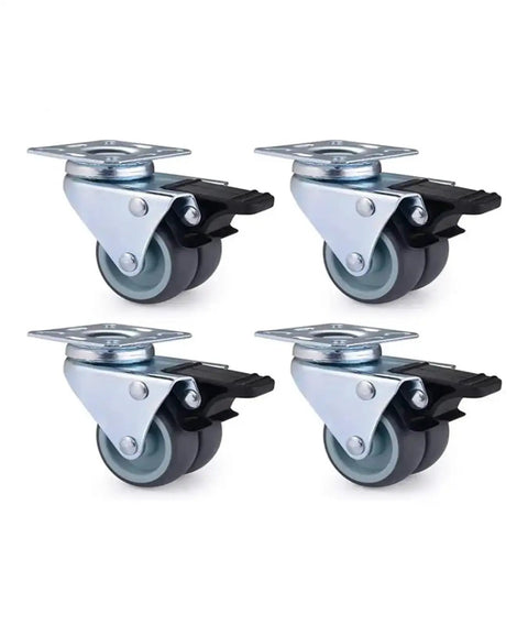 Set Of 4 2-Inch Flat Double-Row Swivel Casters With Brakes For Furniture And Industrial Use Rubber Silent Wheels
