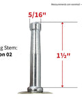 Brown Wood Wheel Stem Casters Set Of Two With Friction Mount For Lightweight Furniture, illustrated with 5/16" stem width, 1-1/2" stem height shown.