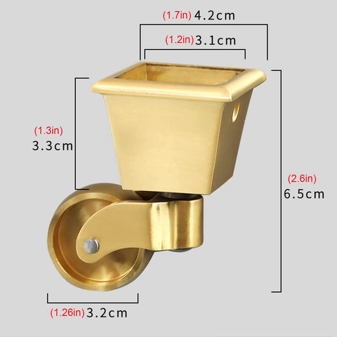 Solid Brass Furniture Casters Set Of 4 With 32Mm Hella Smooth Swivel Wheels Antique Gold Finish dimensions and features shown