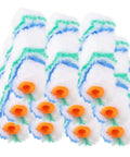 Premium Mini Paint Roller Covers 24 Pack Polyester Sleeves For Wall Painting display with orange ends and vibrant patterns.